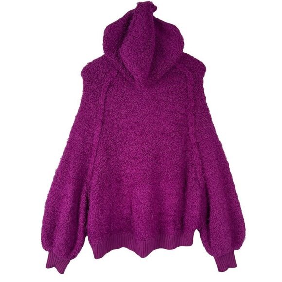 Free People Furry Time Hooded Jacket XS Cozy Sherpa Teddy Coat Zip Up Hot Pink - Picture 6 of 11